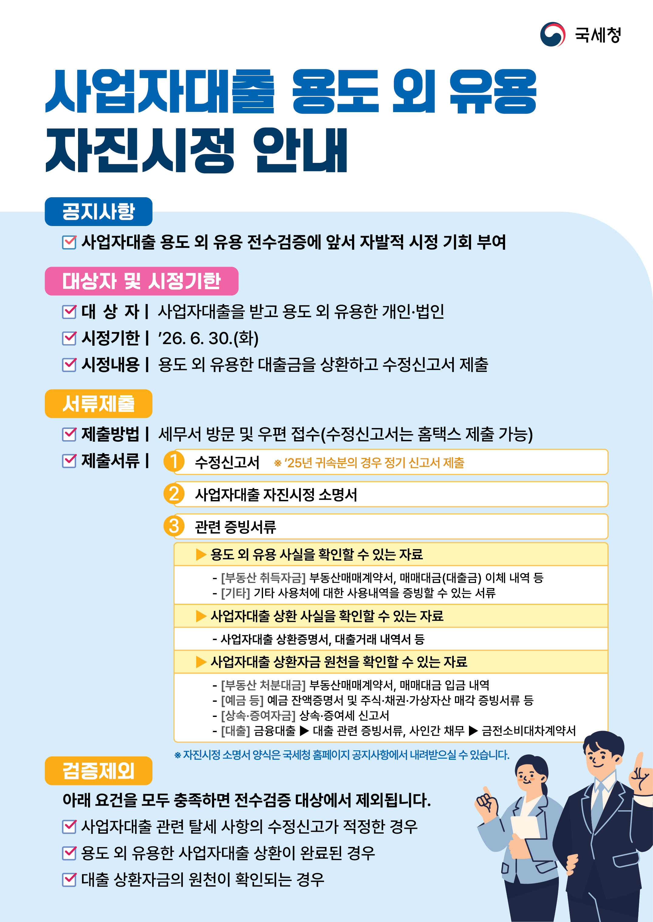 사업자대출 용도 외 유용 자진시정안내 이미지 자세한내용 하단참조